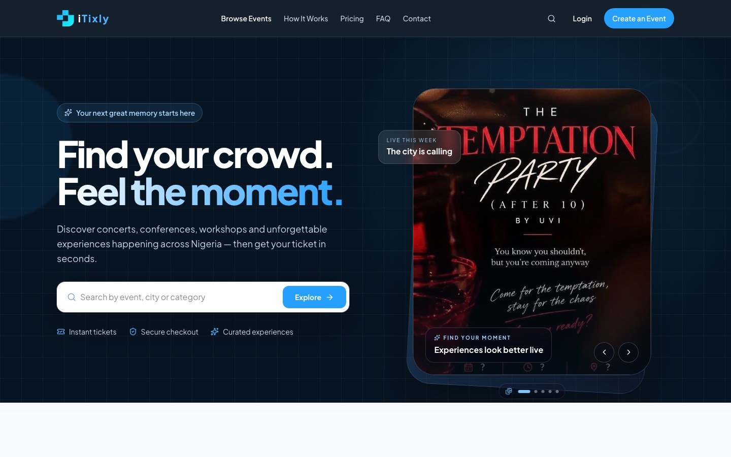 iTixly event discovery and ticketing website